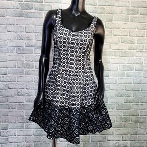 Betsey Johnson Womens 6 Black White Embroidered Floral Eyelet‎ Cotton Fit Flare